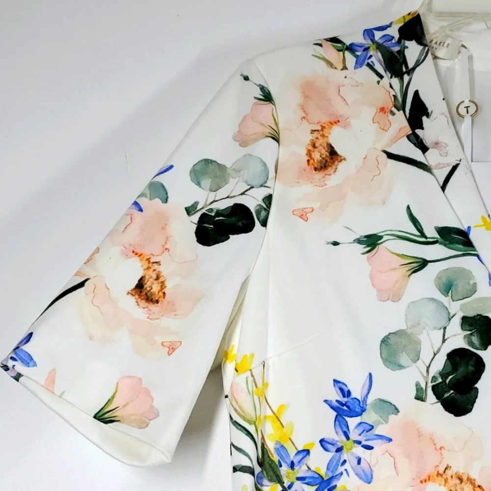 Ted Baker London Lylli Elegance Print V Neck White Bodycon Dress 4 NWT - Picture 6 of 16